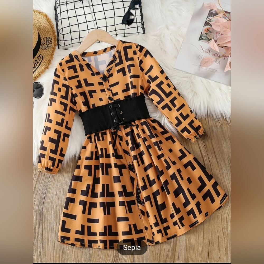 Girls Long Sleeve Printed Dress